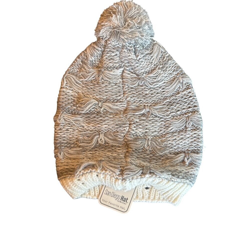 NWT San Diego Hat Company Gray Knit Slouch Hat Pom Top One Size
